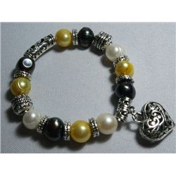 150CTW PHILIPPINE TRICOLOR PEARL HEART SILVER BRACELET