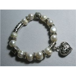 150CTW PHILIPPINE WHITE PEARL HEART SILVER BRACELET