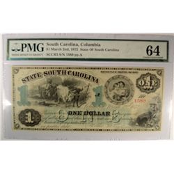 1872 STATE OF SOUTH CAROLINA $1.00 NOTE PMG64, RARE