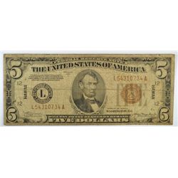 1934 $5 FDR "HAWAII" NOTE