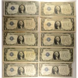 10 $1 SILVER CERTIFICATES "FUNNY BACKS" (DAMAGED)