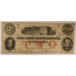 1861 $2 BANK OF SOUTH CAROLINA NOTE