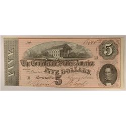 1864 $5 CONFEDERATE STATES OF AMERICA NOTE