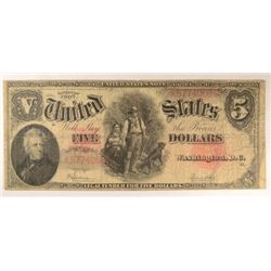 1907 $5 US NOTE "WOOD CHOPPER"