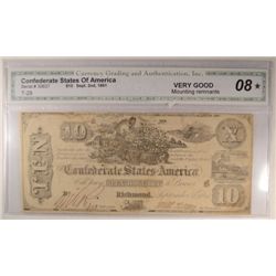 1861 $10 CONFEDERATE STATES OF AMERICA NOTE CGA 8