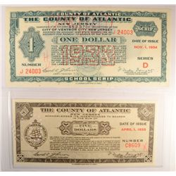 THE COUNTY OF ATLANTIC DEPRESSION SCRIP $1, & $5 NOTES BOTH ARE CANCELLED