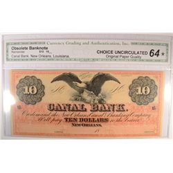 18-- $10 CANAL BANK NOTE CGA 64 *