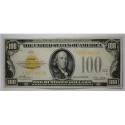 1928 $100 GOLD CERTIFICATE AU+