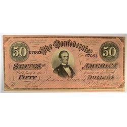 1864 $50 CONFEDERATE STATES OF AMERICA NOTE