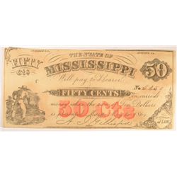 1864 FIFTY CENT STATE OF MISSISSIPPI NOTE CU