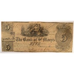 1834 $5 BANK OF ST.MARYS NOTE