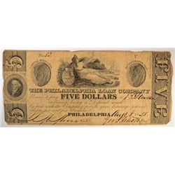 1838 $5 PHILADELPHIA LOAN CO. NOTE