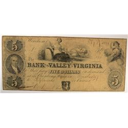 1841 $5 BANK OF THE VALLEY IN VIRGINA NOTE