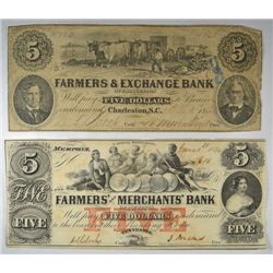 1854 $5 FARMERS & MERCHANTS BANK NOTE & 1856 $5 FARMERS & EXCHANGE BANK NOTE