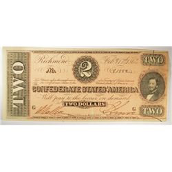 1864 $2 CONFEDERATE STATES OF AMERICA NOTE