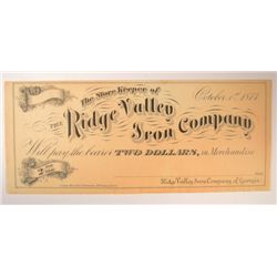 1873 $2 RIDGE VALLEY IRON CO. NOTE