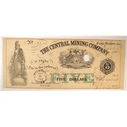 1869 $5 CENTRAL MINING CO NOTE