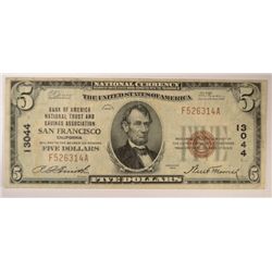 1929 $5 NATIONAL SAN FRANCISCO, CA  #13044