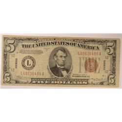 1934 A $5 FEDERAL RESERVE NOTE "HAWAII"