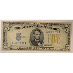 1934 A $5 SILVER CERTIFICATE "NORTH AMERICAN" VF