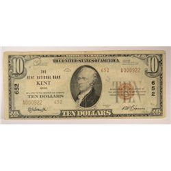 1929 $10 NATIONAL KENT, OH #652