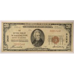 1929 $20 NATIONAL WASHINGTON, DC #3425