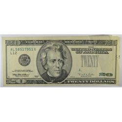 1996 $20 FEDERAL RESERVE NOTE "MINT ERROR" FOLD OVER