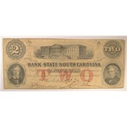 1861 $2 BANK OF SOUTH CAROLINA NOTE