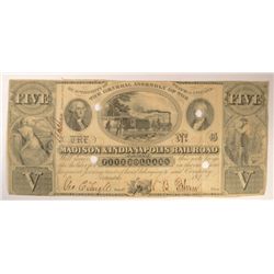 184- $5 MADISON & INDIANAPOLIS RAILROAD NOTE