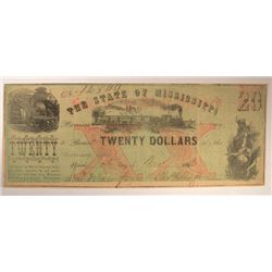 1862 $20 STATE OF MISSISSIPPI NOTE