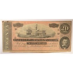 1864 $20 CONFEDERATE STATES OF AMERICA NOTE