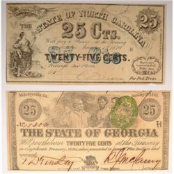 1863 TWENTY-FIVE CENT STATE OF GEORGIA NOTE & 1864 TWENTY-FIVE CENT STATE OF