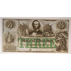 1862 $3 STATE OF MISSOURI NOTE