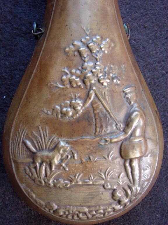 Powder Flask depicting Captured Game Scene