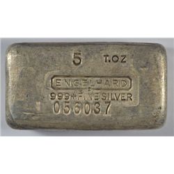 RARE! 5 OZ ENGELHARD SILVER BAR SERIAL # 056037! POURED STYLE!