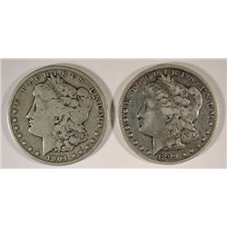 ( 2 ) NICE CIRCULATED MORGAN SILVER DOLLARS,  1899-O AND 1904-P