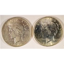 ( 2 ) NICE CIRCULATED PEACE SILVER DOLLARS, 1922-P AND 1922-D
