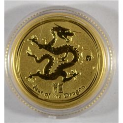 2012 1/10Th OUNCE .999 GOLD YEAR OF THE DRAGON COIN
