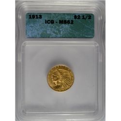 1913 $2.50 INDIAN GOLD ICG MS62 VERY NICE COIN