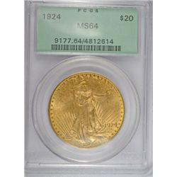 1924 $20.00  GOLD COIN, PCGS MS-64 GREEN LABEL, LOOKS MS-65 TO US