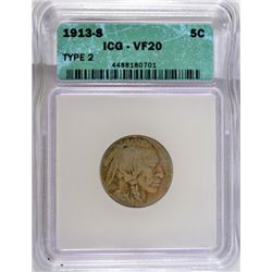 1913-S TYPE 2 BUFFALO NICKEL ICG VF-20