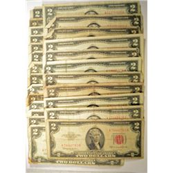 ( 25 ) U.S. $2.00 RED SEAL NOTES, ALL CIRCULATED WITH TEARS OR CORNERS MISSING