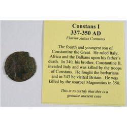 ANCIENT ROMAN COIN ATTRIBUTED TO THE RULE OF CONSTANS I CIRCA 337-350 A.D.