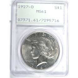 1927-D PEACE DOLLAR PCGS MS61 RATTLER HOLDER