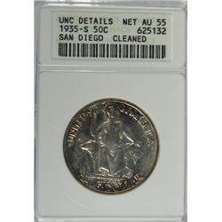 1935-S SAN DIEGO COMMEM HALF DOLLAR ANACS UNC DETAILS