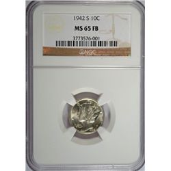 1942-S MERCURY DIME, NGC MS-65 FB  SUPER NICE!