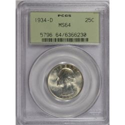 1934-D WASHINGTON QUARTER PCGS MS64 GREEN LABEL!