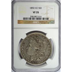 1892-CC MORGAN SILVER DOLLAR, NGC VF-35,  THIS COIN IS XF-40 FOR SURE!