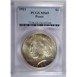 1921 PEACE SILVER DOLLAR, PCGS MS-65  BLAST WHITE AND NICE!!