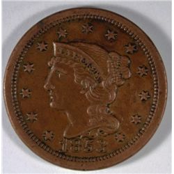 1853 LARGE CENT, AU-58  GLOSSY BROWN